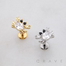 CRABBY CRAB CZ THREADLESS (PUSH IN) 316L SURGICAL STEEL LABRET SET